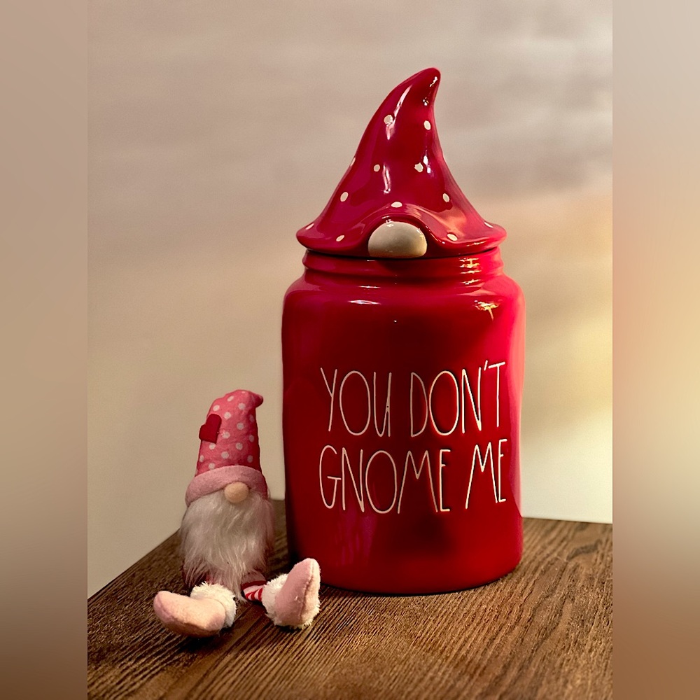 Rae Dunn Large “You Don’t Gnome Me” Canister with cute polka dot lid ❤️🇺🇸
